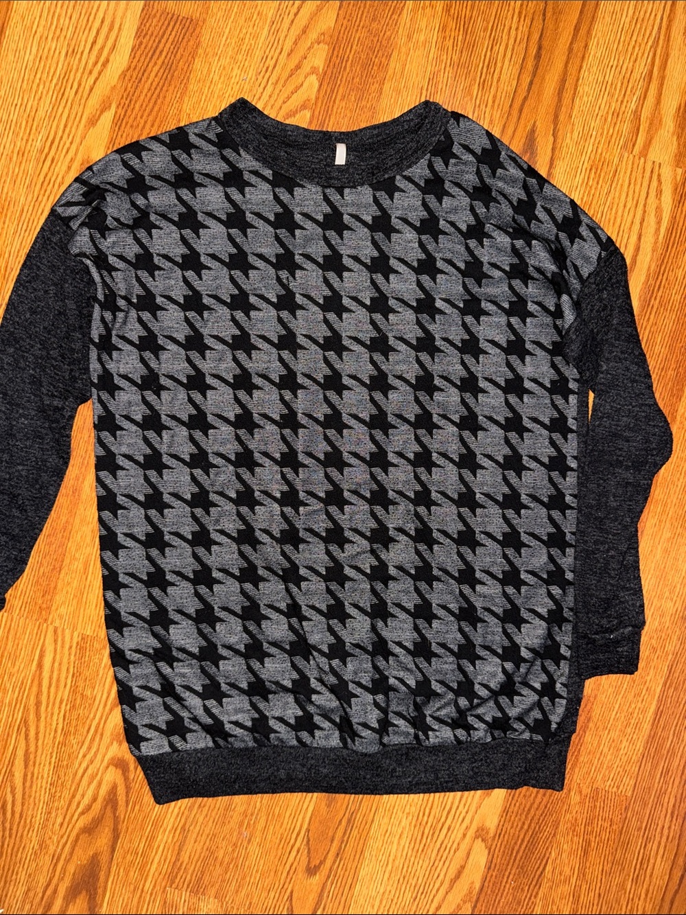 Charcoal Houndstooth Crewneck Sweater